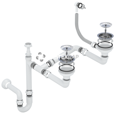 Сифон для кухонної мийки 3 &frac12;, подвійний