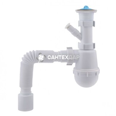 Сифон для кухни Krono Plast М1550 с отводом для стиральной машины выпуск 70 мм выход 40/50 мм