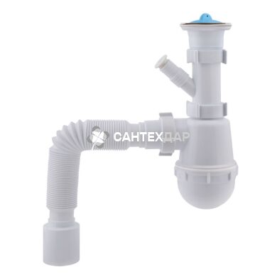 Сифон для кухни Krono Plast М1550 с отводом для стиральной машины выпуск 70 мм выход 40/50 мм