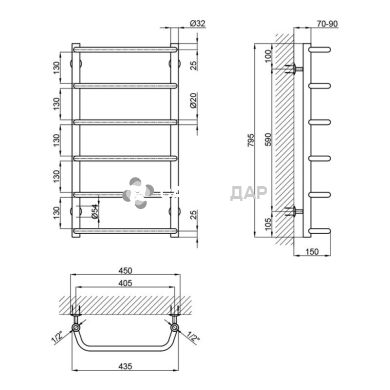 Рушникосушарка водяна Lidz Standard (CRM) D32/20х1/2" 400x800 P6