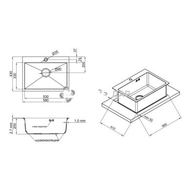 Мийка кухонна з нержавіючої сталі Qtap D5843BL 2.7/1.0 мм