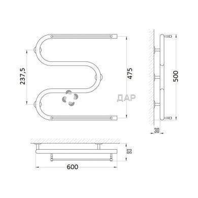 Рушникосушарка водяна UA Змійовик D25 x3/4 "П 50x60