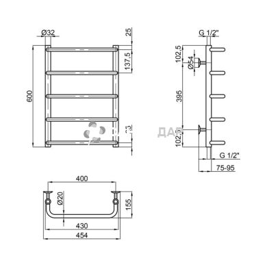 Рушникосушарка водяна Lidz Standard (CRM) D32/20х1/2" 400x600 P5