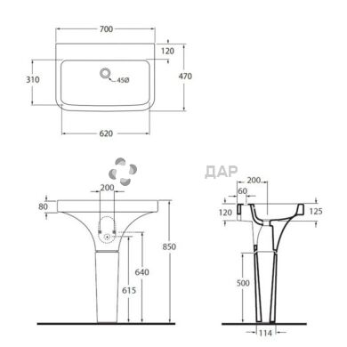 Комплект Tulip TUL200B1/70 раковина + п'єдестал Azzurra