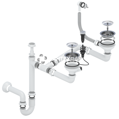 Сифон-автомат для кухонної мийки 3 &frac12;, подвійний