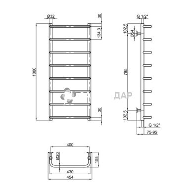 Рушникосушарка водяна Lidz Standard (CRM) D32/20х1/2" 400x1000 P8
