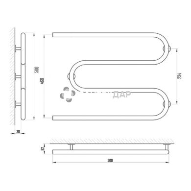 Рушникосушарка водяна UA Змійовик D32 x1 " 50x50