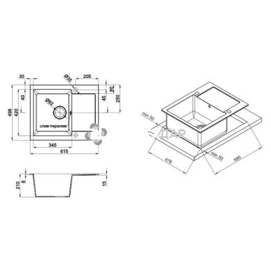 Мийка кухонна Lidz 625x500/200 WHI-01