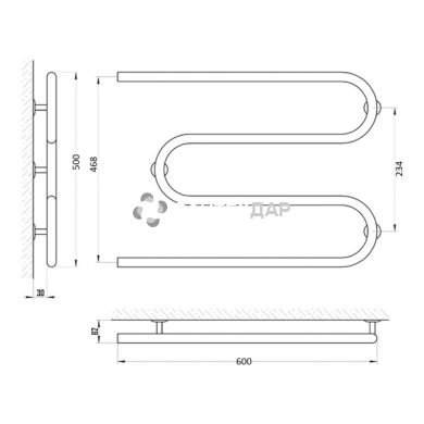 Рушникосушарка водяна UA Змійовик D32х1" 50x60