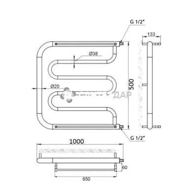 Рушникосушарка водяна UA Змійовик ПМ D38/20х1/2" 50х100