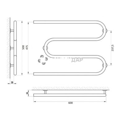 Рушникосушарка водяна Lidz Snake (CRM) D25х1/2" 500x600