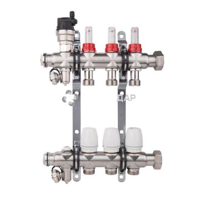 Коллекторный блок SD FORTE с расходомерами 1"х 7 выходов нержавейка