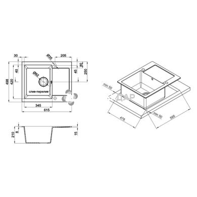 Мийка кухонна Lidz 625x500/200 GRA-09