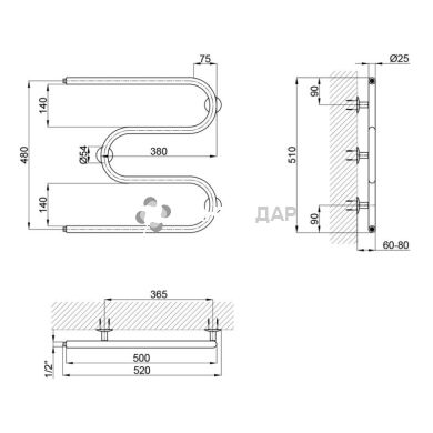 Рушникосушарка водяна Lidz Snake (CRM) D25х1/2" 500x500