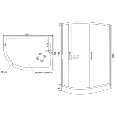 Душова кабіна Lidz Latwa 120x85R низький скло Frost