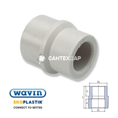 Муфта переходная ППР Wavin Ekoplastik 75х50 мм ВН