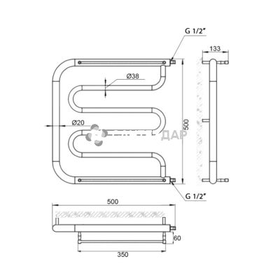 Рушникосушарка водяна UA Змійовик ПМ D38/20х1/2" 50х50