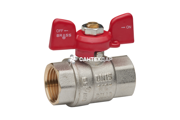 Кран шаровой Brass 15 мм 1/2" ВВ PN40 бабочка