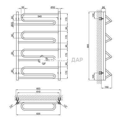 Рушникосушарка водяна Lidz Zigzag (CRM) D32/20х1/2" 600x1000 P4