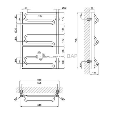 Рушникосушарка водяна Lidz Zigzag (CRM) D32/20х1/2" 500x800 P3