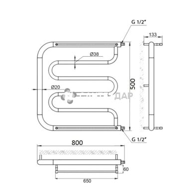 Полотенцесушитель водяной UA Змеевик ПМ D38/20х1/2" 50х80