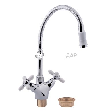 Смеситель для кухни буксовый Potato P5860-7 на гайке излив гибкий