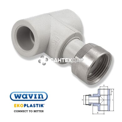Тройник с накидной гайкой ППР Wavin Ekoplastik 25х3/4" ВР