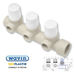 Коллектор с термостатическими вентилями ППР Wavin Ekoplastik 20/32 мм 3 выхода