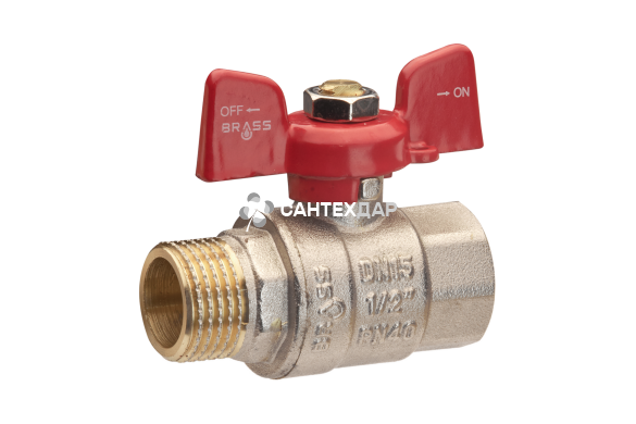 Кран шаровой Brass 15 мм 1/2" НВ PN40 бабочка
