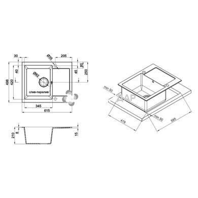 Мойка кухонная Lidz 625x500/200 GRF-13