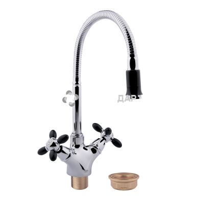 Смеситель для кухни буксовый Potato P5860-6 на гайке излив гибкий