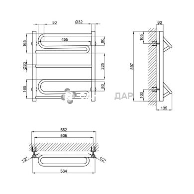 Рушникосушарка водяна Lidz Zigzag (CRM) D32/20х1/2" 500x600 P2