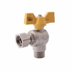 Кран шаровый для газа с накидной гайкой SD Forte 3/4"х3/4" ВН угловой