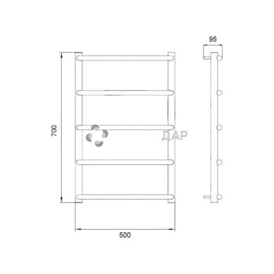Рушникосушарка водяна Lidz Trapezium (CRM) D38/25 500x700 P5