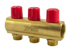 Балка коллекторная с вентилями под евроконус FADO 1"x3 выхода