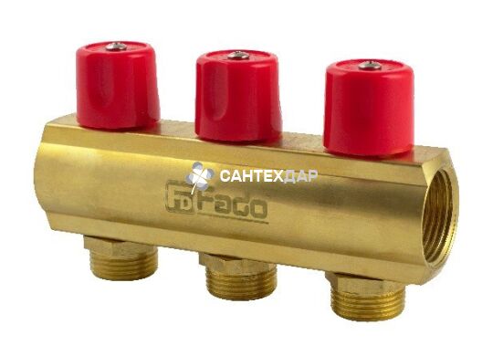 Балка коллекторная с вентилями под евроконус FADO 1"x3 выхода