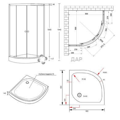 Душова кабіна Lidz Wieza 80x80 низький скло Linie