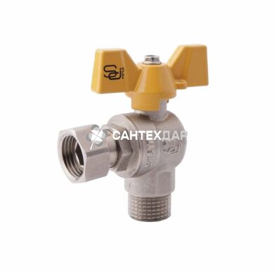 Кран шаровый для газа с накидной гайкой SD Forte 1/2"х1/2" ВН угловой