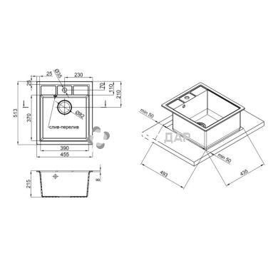 Мийка кухонна Lidz 460х515/200 GRF-13