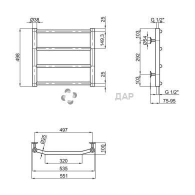 Рушникосушарка водяна Lidz Trapezium (CRM) D38/25 500x500 P4